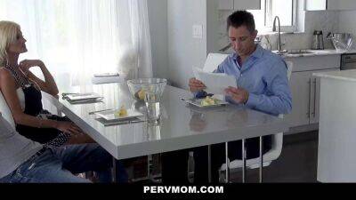 Olivia Blu - PervMom Horny Blonde Milf Jerks Stepson At Table - sunporno.com