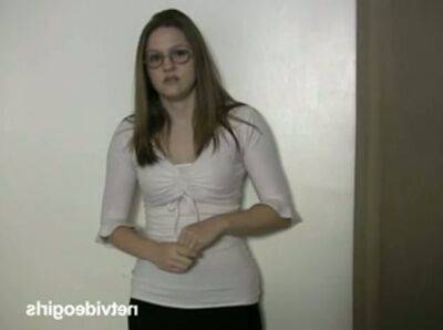Ugly pale nerd in glasses Amy kneels down to suck a tasty cock for gooey cum - sunporno.com