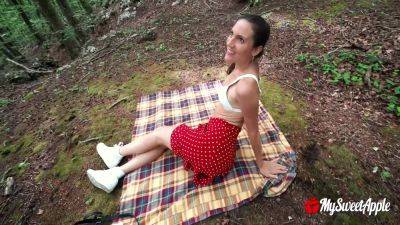 Gone Wild - Begs For - Public Picnic Gone Wild! Horny Brunette Riding Cock Outdoors Begs For A Facial - hclips.com
